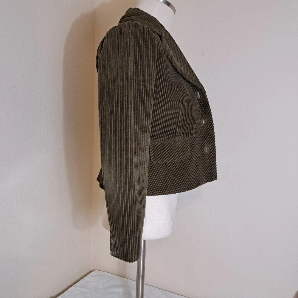 ELEVENSES Anthropologie Y2K Green Corduroy Button Up‎ Jacket Line Size 2